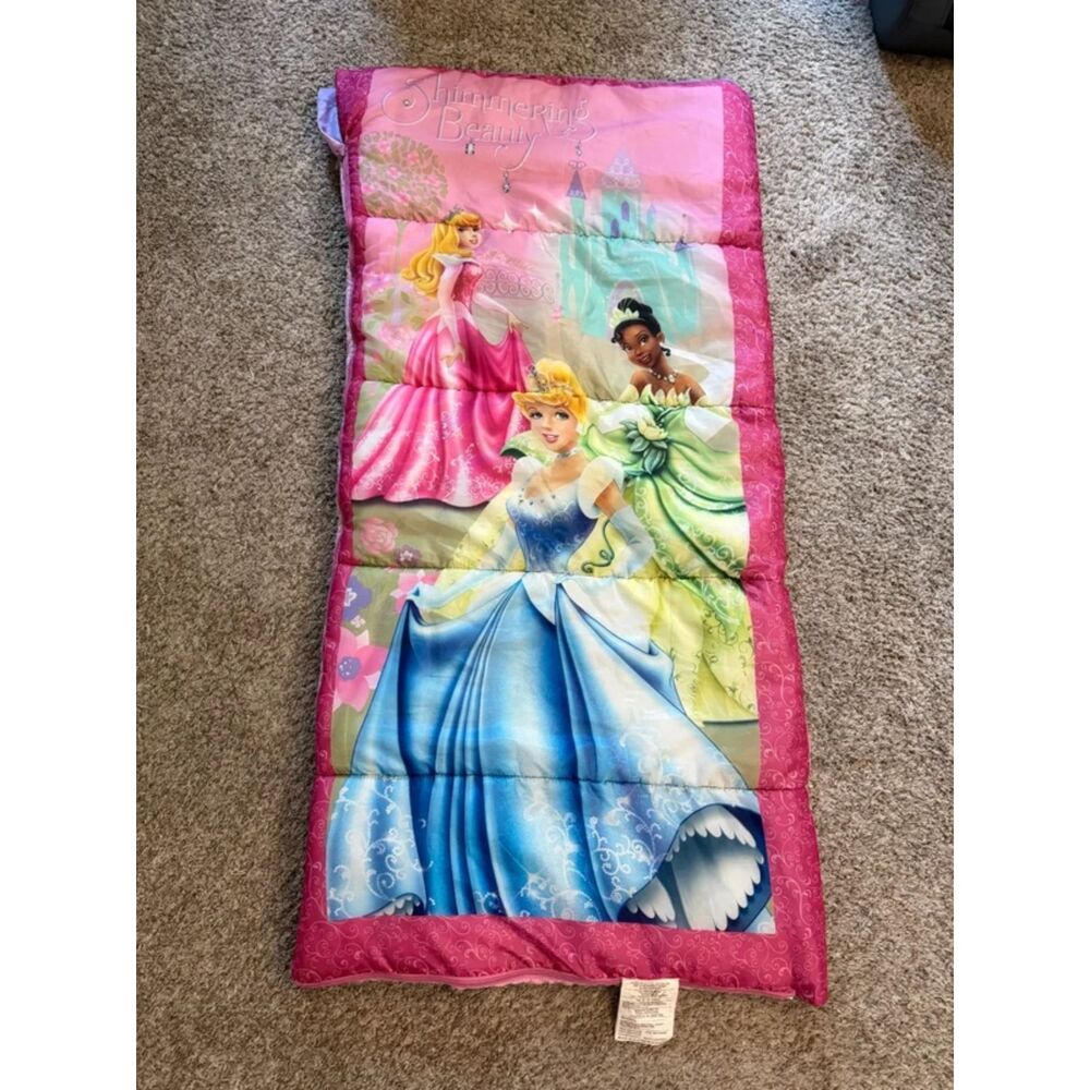 Disney Princess Shimmering Beauty Kids Sleeping Bag Pink Purple Zip